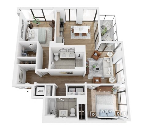 Floor plan for 2 beds, 2 baths, 1115 sqft